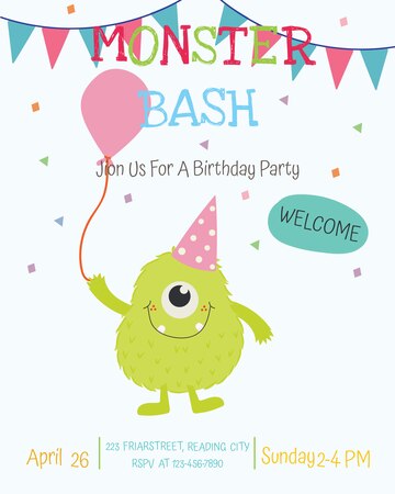 Conception De Cartes D Invitation Fete Joyeux Anniversaire Monstre Mignon Vecteur Vecteur Premium