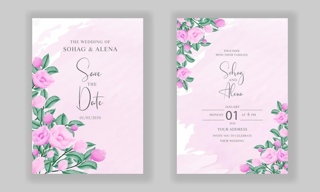 Conception De Cartes D'invitations De Mariage De Fiançailles Avec Floral Rose Tendre Aquarelle