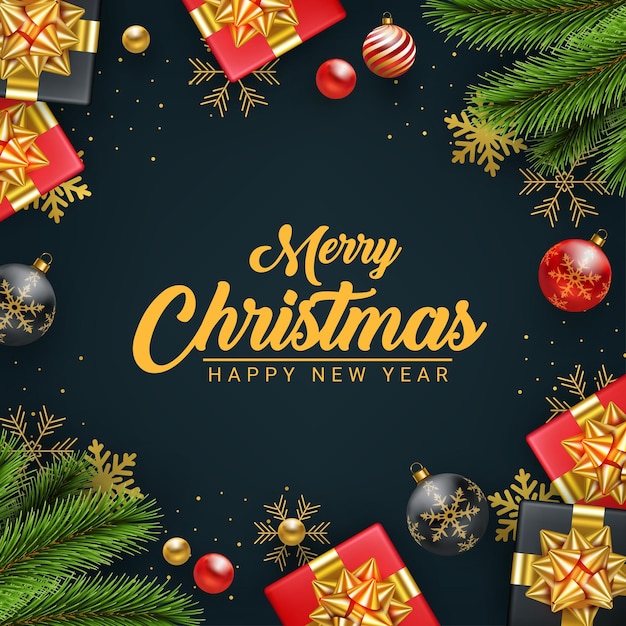 Conception de cartes de voeux décoratives réalistes joyeux noël et bonne année