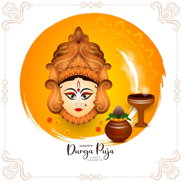Vecteur conception de cartes de voeux pour la célébration du festival culturel durga puja et happy navratri