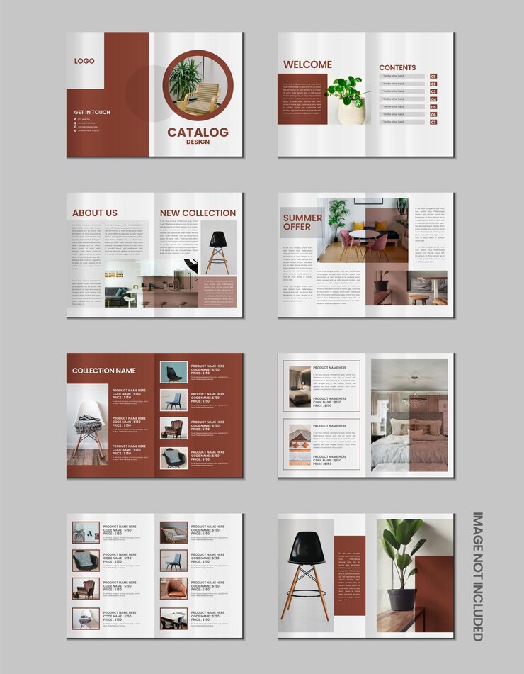 Conception d'un catalogue de produits à plusieurs pages, d'une entreprise de meubles, d'un catalogue de produits, d' une brochure de catalogue