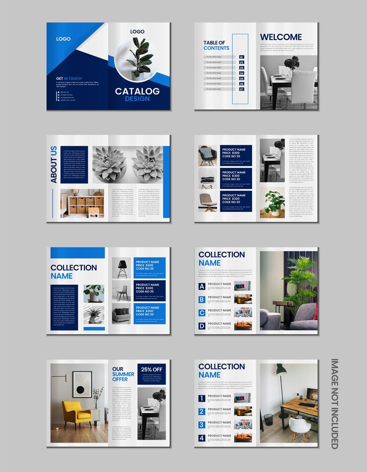 Conception d'un catalogue de produits à plusieurs pages, d'une entreprise de meubles, d'un catalogue de produits, d' une brochure de catalogue