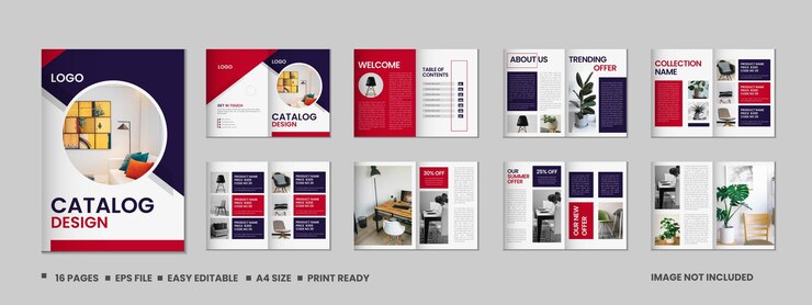 Conception d'un catalogue de produits à plusieurs pages, d'une entreprise de meubles, d'un catalogue de produits, d' une brochure de catalogue