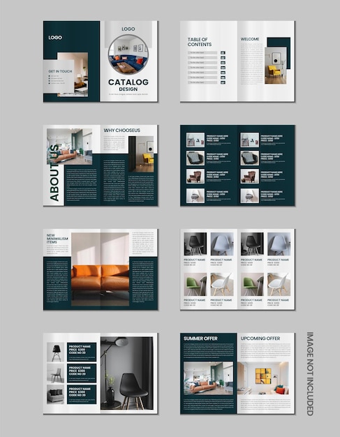 Conception d'un catalogue de produits à plusieurs pages, d'une entreprise de meubles, d'un catalogue de produits, d' une brochure de catalogue