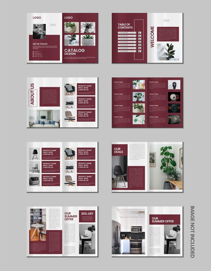 Conception d'un catalogue de produits à plusieurs pages, d'une entreprise de meubles, d'un catalogue de produits, d' une brochure de catalogue
