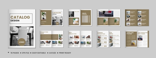 Conception d'un catalogue de produits à plusieurs pages, d'une entreprise de meubles, d'un catalogue de produits, d' une brochure de catalogue