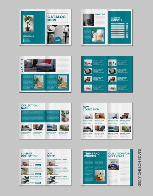 Conception d'un catalogue de produits à plusieurs pages, d'une entreprise de meubles, d'un catalogue de produits, d' une brochure de catalogue