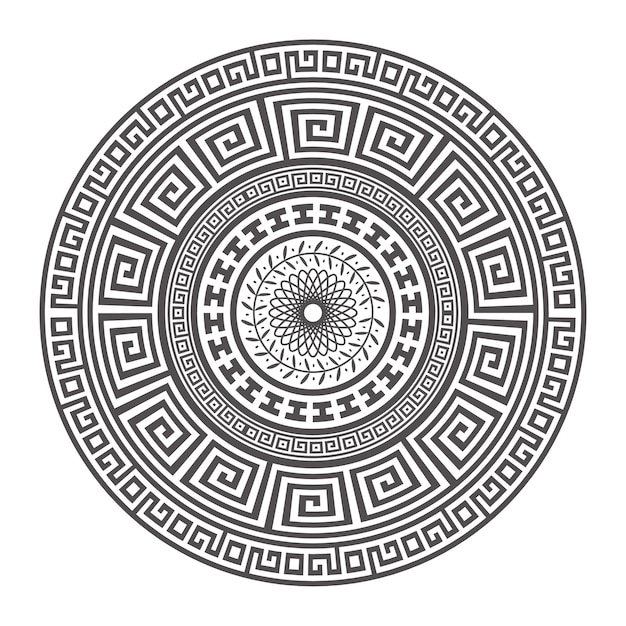 Conception De Cercle De Mandala Grec Bordures Rondes De Méandre Motifs D'éléments De Décoration