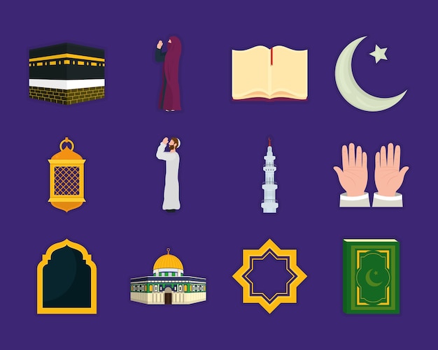 Conception de collection d'icônes de pèlerinage islamique