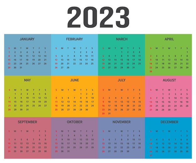 Vecteur conception colorée du calendrier de l'année 2023.