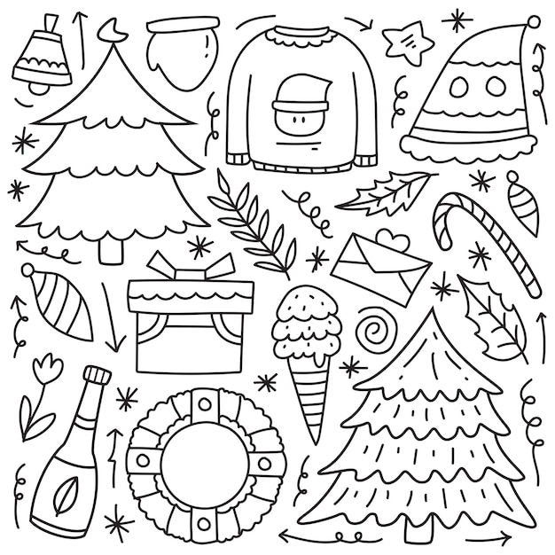 Conception De Coloriage Dessin Animé Noël Doodle Dessinés à La Main