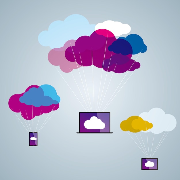 Conception de concept informatique en nuage. Le fond est gris.