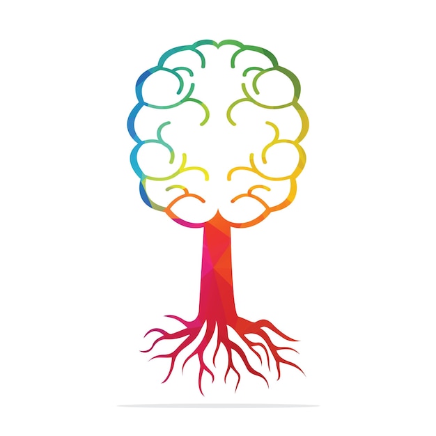 Vecteur conception de concept de racines d'arbre de cerveau arbre poussant sous la forme d'un cerveau humain
