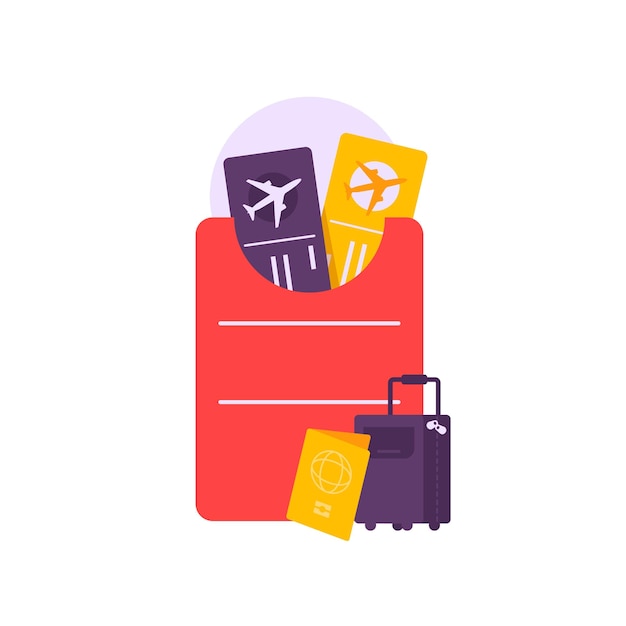 Vecteur conception de concept de vacances. bannière avec billets d'avion et de vacances. illustration vectorielle