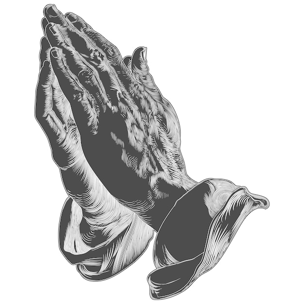 Vecteur conception de contour des mains en prière