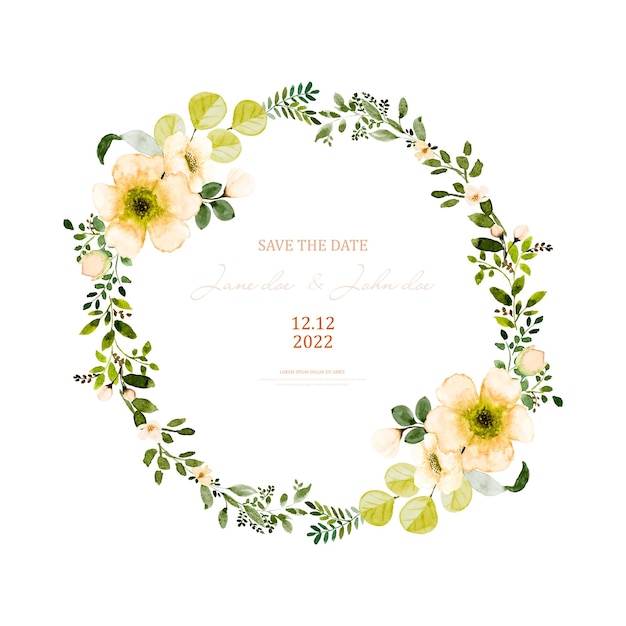 Conception De Couronne D'aquarelle Avec Des Fleurs Et Des Feuilles D'oranger. Aquarelle Peinte à La Main Avec Bouquet Floral Isolé Sur Fond Blanc. Convient Pour La Conception De Cartes De Mariage, Les Invitations, Réservez La Date.