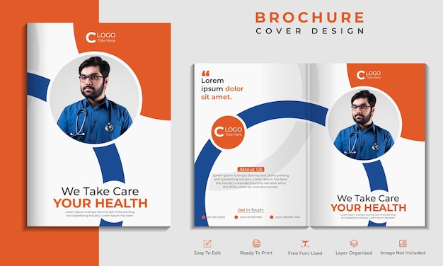 Vecteur conception de couverture de brochure commerciale pliante médicale de soins de santé ou mise en page de modèle de profil d'entreprise