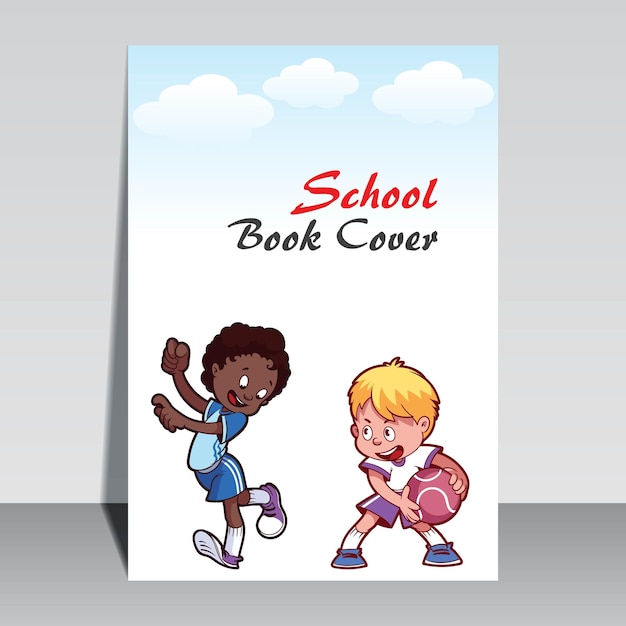 Conception de la couverture du livre scolaire. Fond de dessin animé avec modèle de personnage de dessin animé vectoriel pour les enfants.