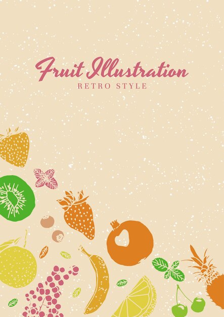 Conception de couverture de menu d'affiche de couleurs rétro de style croquis d'illustration de fruits