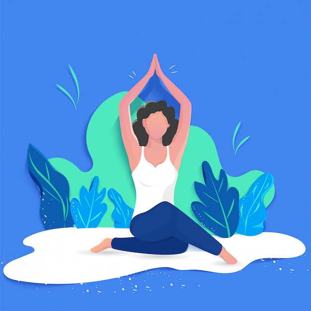 Conception Créative D'affiche Ou De Bannière Avec Illustration D'une Femme Faisant Du Yoga