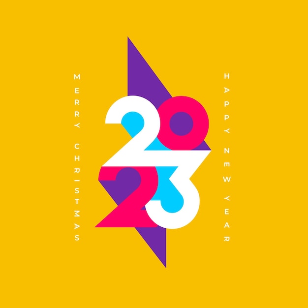 Conception créative de l'affiche de bonne année 2023 Modèle Soncept 2023 avec la couleur du logo typographique pour la célébration et la décoration de la saison Fond minimaliste à la mode pour la carte de bannière de couverture de marque