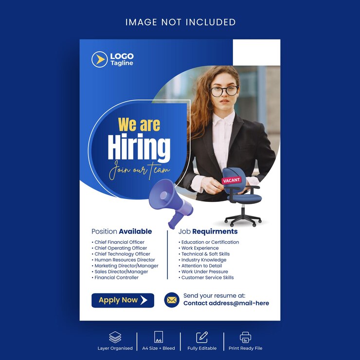 Vecteur conception créative d'un modèle de flyer ou de dépliant d'embauche d'emplois vacants
