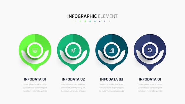 Conception Créative De Modèle D'infographie D'entreprise Avec Icône D'étiquette Abstraite Et 4 Options De Présentation