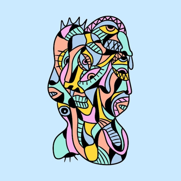 conception créative unique abstrait coloré multicolore cubisme surréalisme style oeuvre vecteur premium