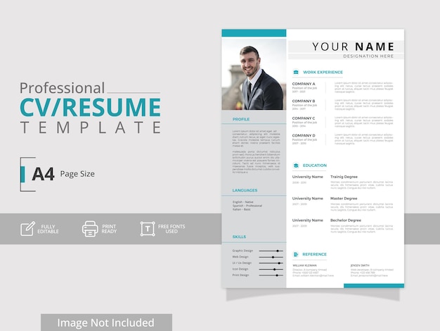 Conception de curriculum vitae minimaliste et moderne, propre et modifiable, prête à imprimer