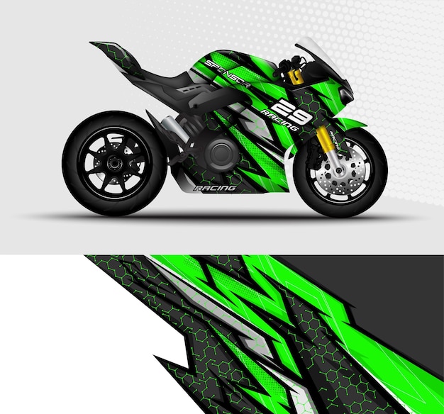 Vecteur conception de décalcomanies et d'autocollants en vinyle pour motos sportbikes avec fond abstrait