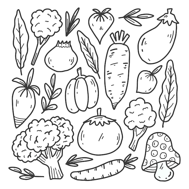 Conception De Dessin Animé De Doodle De Légumes Dessinés à La Main