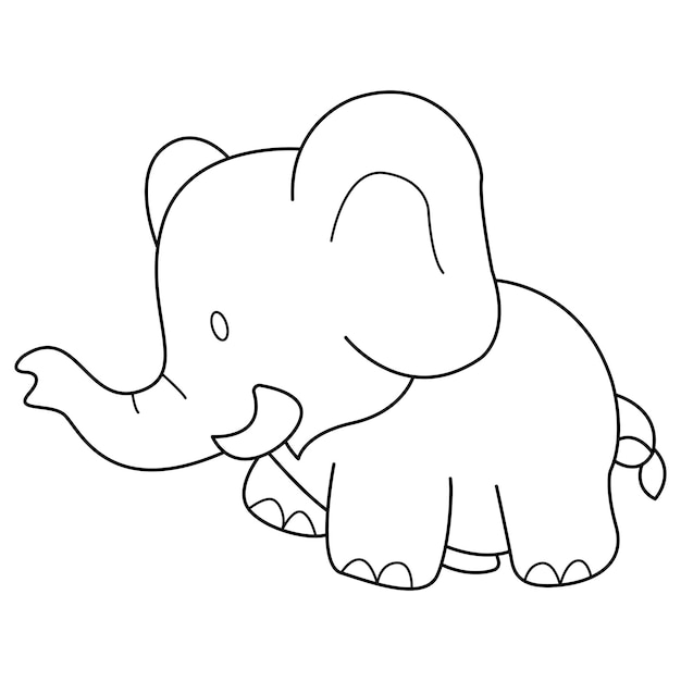 Conception De Dessin Animé De Vecteur De Contour D'éléphant Sur Fond Blanc