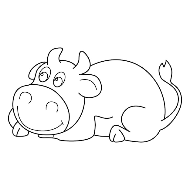 Conception de dessin animé de vecteur de contour d'hippopotame sur fond blanc