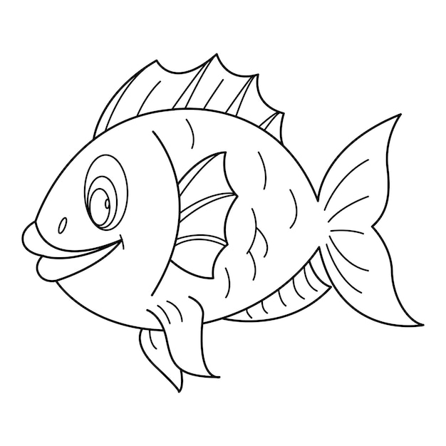 Conception de dessin animé de vecteur de contour de poisson sur fond blanc