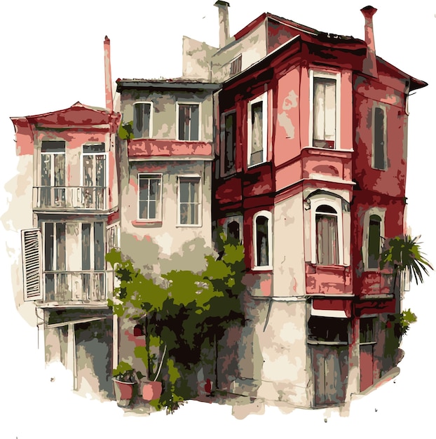 Conception de dessin de rue et de maisons à l'aquarelle