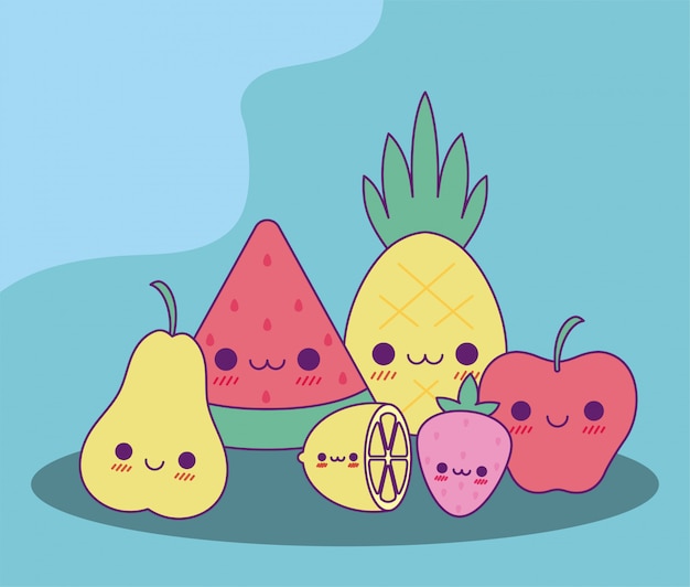 Vecteur conception de dessins animés de fruits kawaii