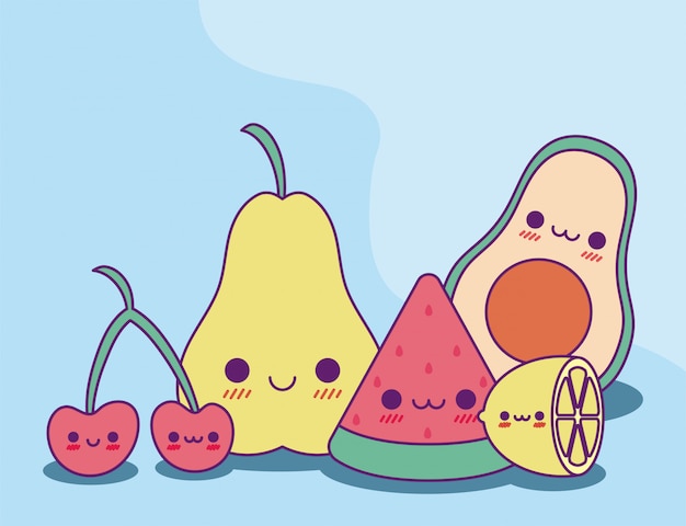 Conception de dessins animés de fruits kawaii