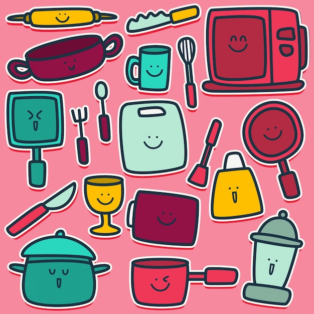 Vecteur conception de doodle illustration d'équipement de cuisine drôle