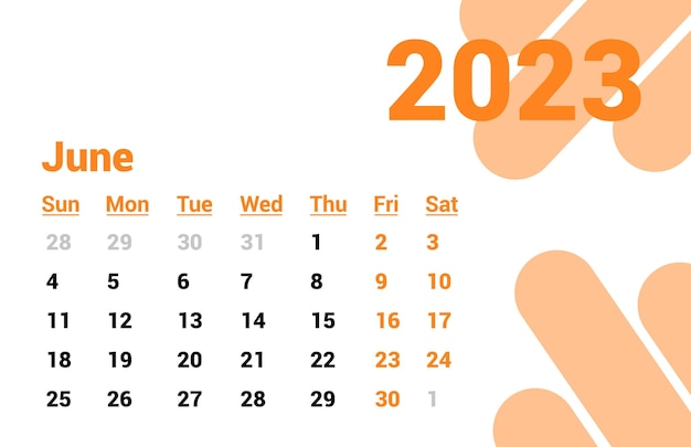 Vecteur conception du calendrier 2023 mois de juin