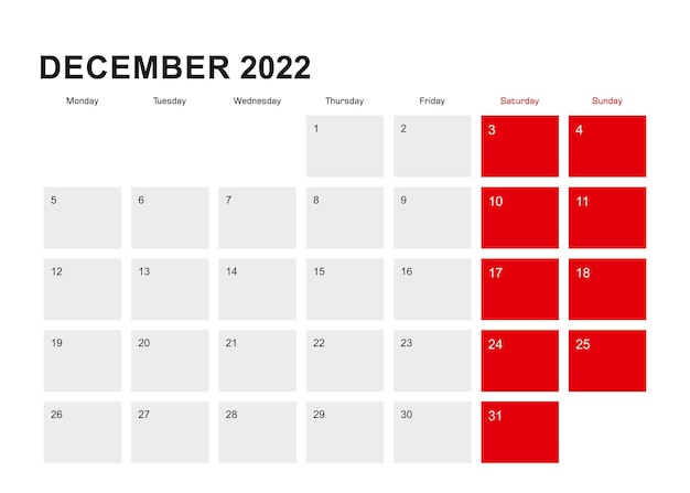 Conception Du Calendrier Du Planificateur De Janvier 2022. La Semaine Commence à Partir Du Lundi. Illustration Vectorielle.