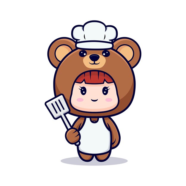 Conception du chef de jolie fille portant un costume d'ours