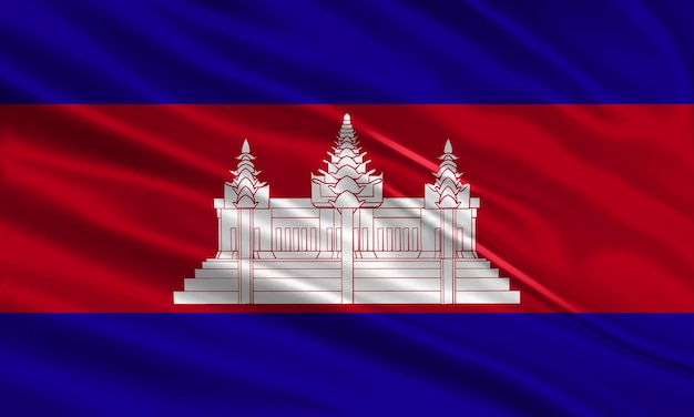 Vecteur conception du drapeau du cambodge agitant le drapeau du cambodge en tissu de satin ou de soie illustration vectorielle