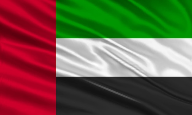 Conception du drapeau des Émirats arabes unis. Agitant le drapeau des Émirats Arabes Unis en satin ou en tissu de soie. Illustration vectorielle.