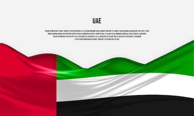 Conception du drapeau des Émirats arabes unis. Agitant le drapeau des Émirats Arabes Unis en satin ou en tissu de soie. Illustration vectorielle.