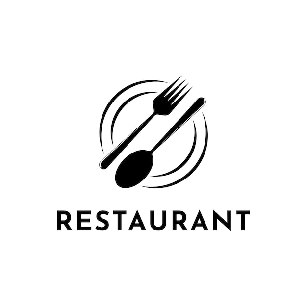 conception du logo du restaurant avec une cuillère, une fourchette et un plat