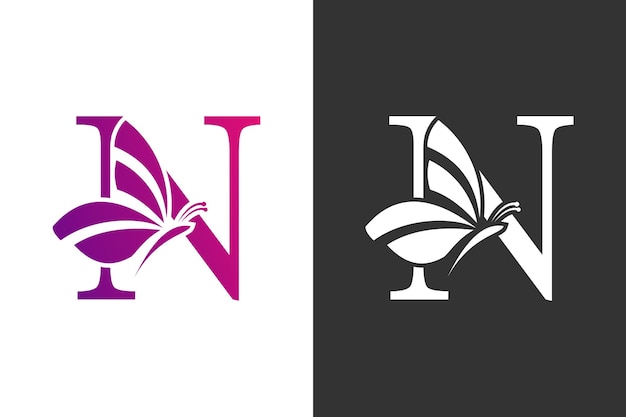 Vecteur conception du logo à l'illustration papillon avec le concept de la lettre n