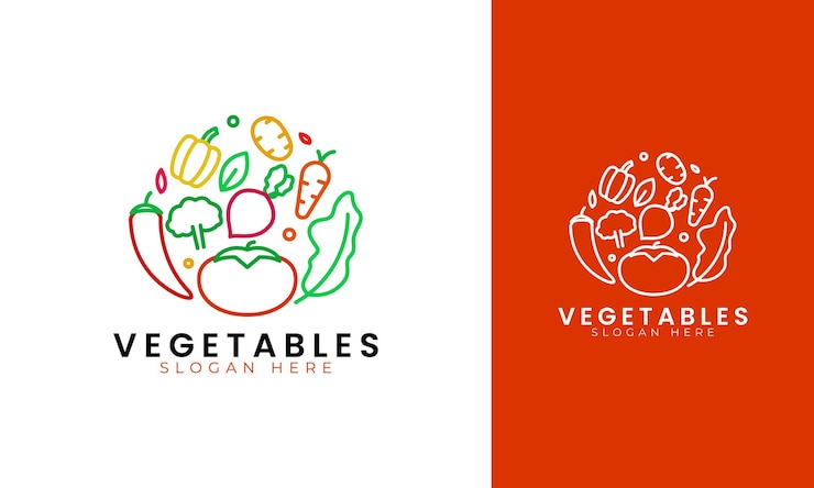 Vecteur conception du logo des légumes avec concept de style linéaire pour les aliments sains ou le marché frais