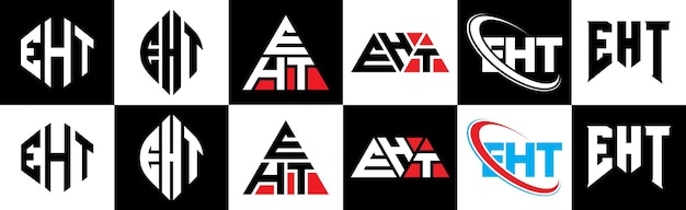 Vecteur conception du logo de la lettre eht en six styles eht polygon cercle triangle hexagone style plat et simple avec variation de couleur noir et blanc logo de la lettre défini dans un tableau d'art eht logo minimaliste et classique