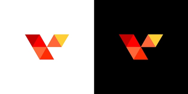 Vecteur conception du logo à la lettre v polygonale dans des nuances rouges