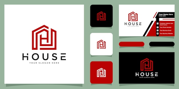 Conception Du Logo De La Maison. Logos Immobilier, Construction, Architecture Et Bâtiment Avec Conception De Carte De Visite Vecteur Premium